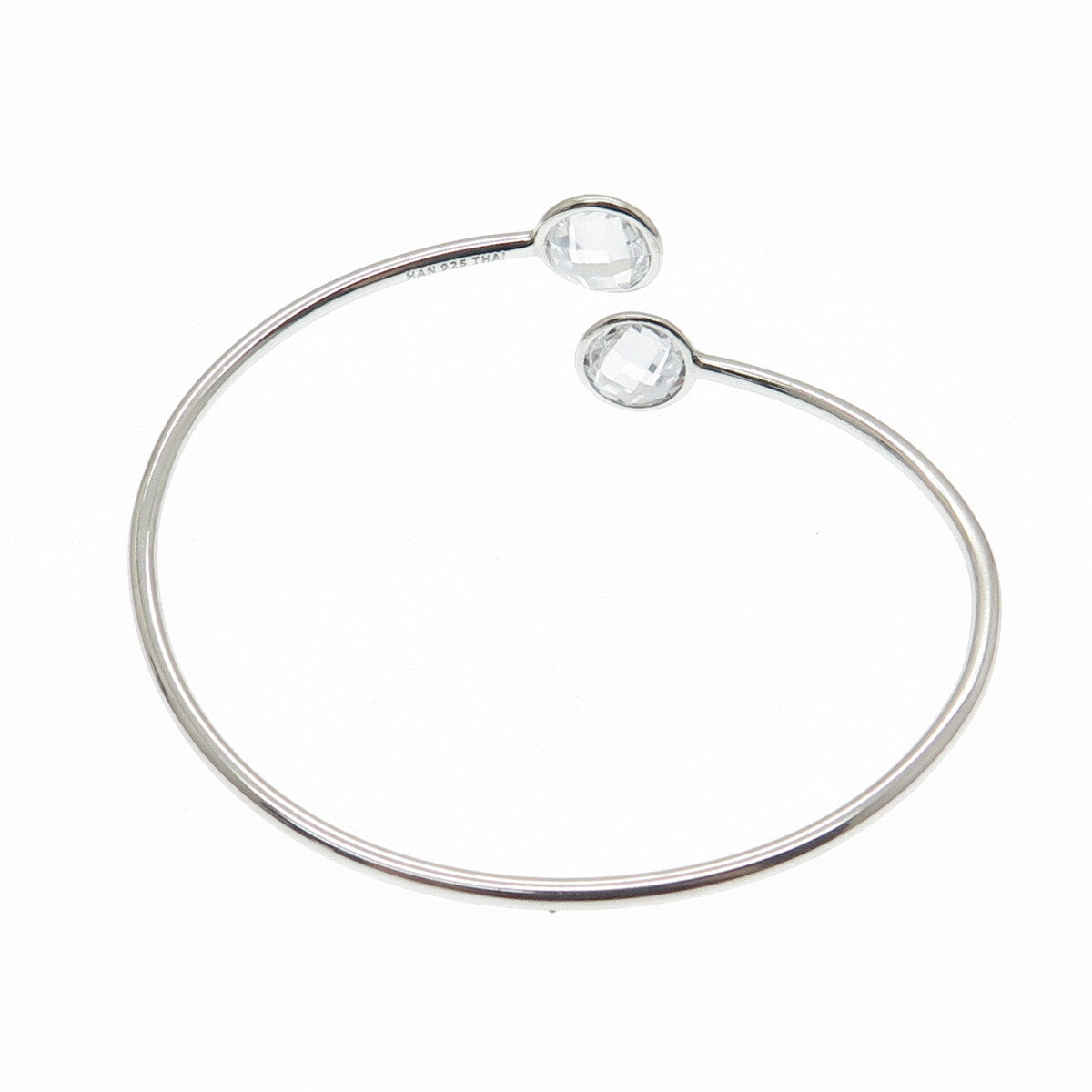 HAN 925 Sterling Silver Round-Cut C Z Adjustable Bangle Bracelet 6.5"