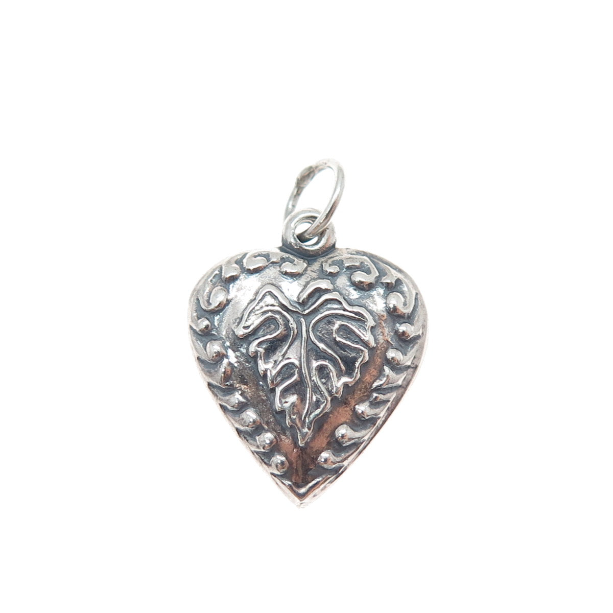 925 Sterling Silver Antique Art Deco Oak Leaf Heart Chatelaine Charm Pendant