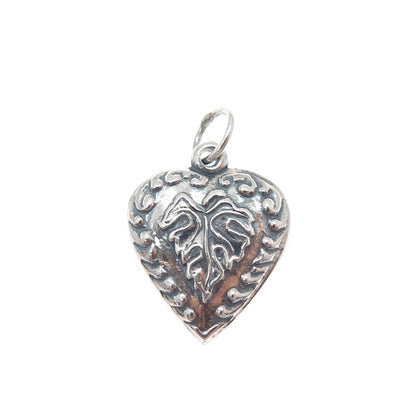 925 Sterling Silver Antique Art Deco Oak Leaf Heart Chatelaine Charm Pendant