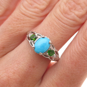 Chuck Clemency 925 Sterling Silver Real Turquoise Peridot & Topaz Ring Size 7
