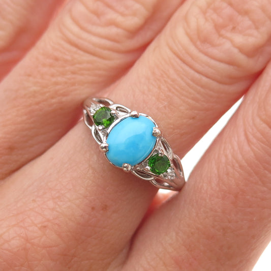 Chuck Clemency 925 Sterling Silver Real Turquoise Peridot & Topaz Ring Size 7