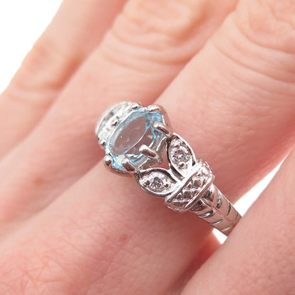 RJ Graziano 925 Sterling Silver Real Blue Topaz & C Z Ring Size 8