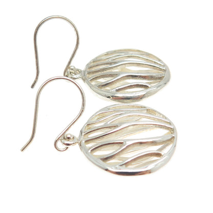 925 Sterling Silver Modernist Wavy Round Dangling Earrings