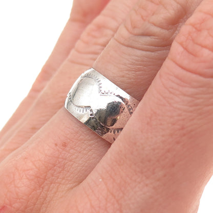 Old Pawn 925 Sterling Silver Vintage Southwestern Tribal Wide Band Ring Size 8.5