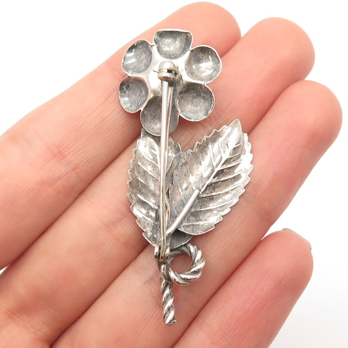 925 Sterling Silver Vintage Floral Leaf Pin Brooch