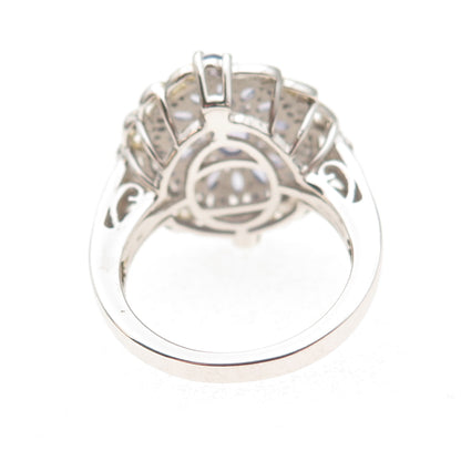 Chuck Clemency 925 Sterling Silver 2-Tone Real Tanzanite Floral Ring Size 8.25