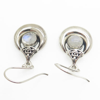 925 Sterling Silver Vintage Real Moonstone Crescent Teardrop Dangle Earrings