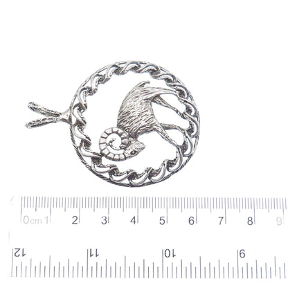 925 Sterling Silver Vintage Aries Zodiac Sign Oxidized Pendant