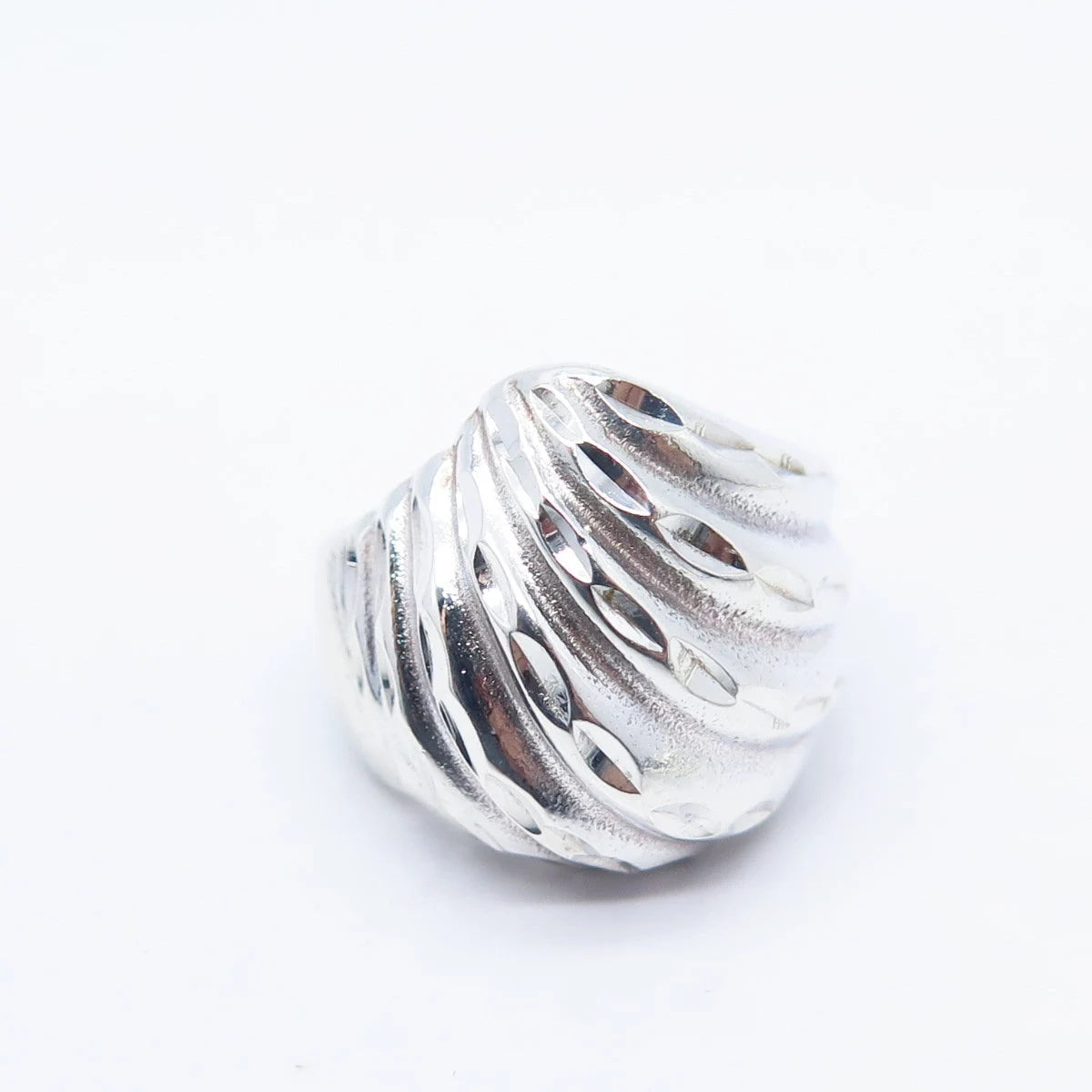 925 Sterling Silver Vintage Ribbed Wide Ring Size 5