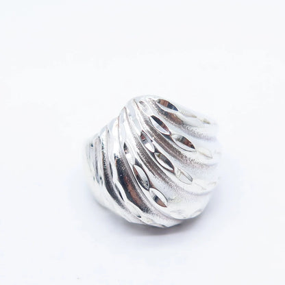 925 Sterling Silver Vintage Ribbed Wide Ring Size 5