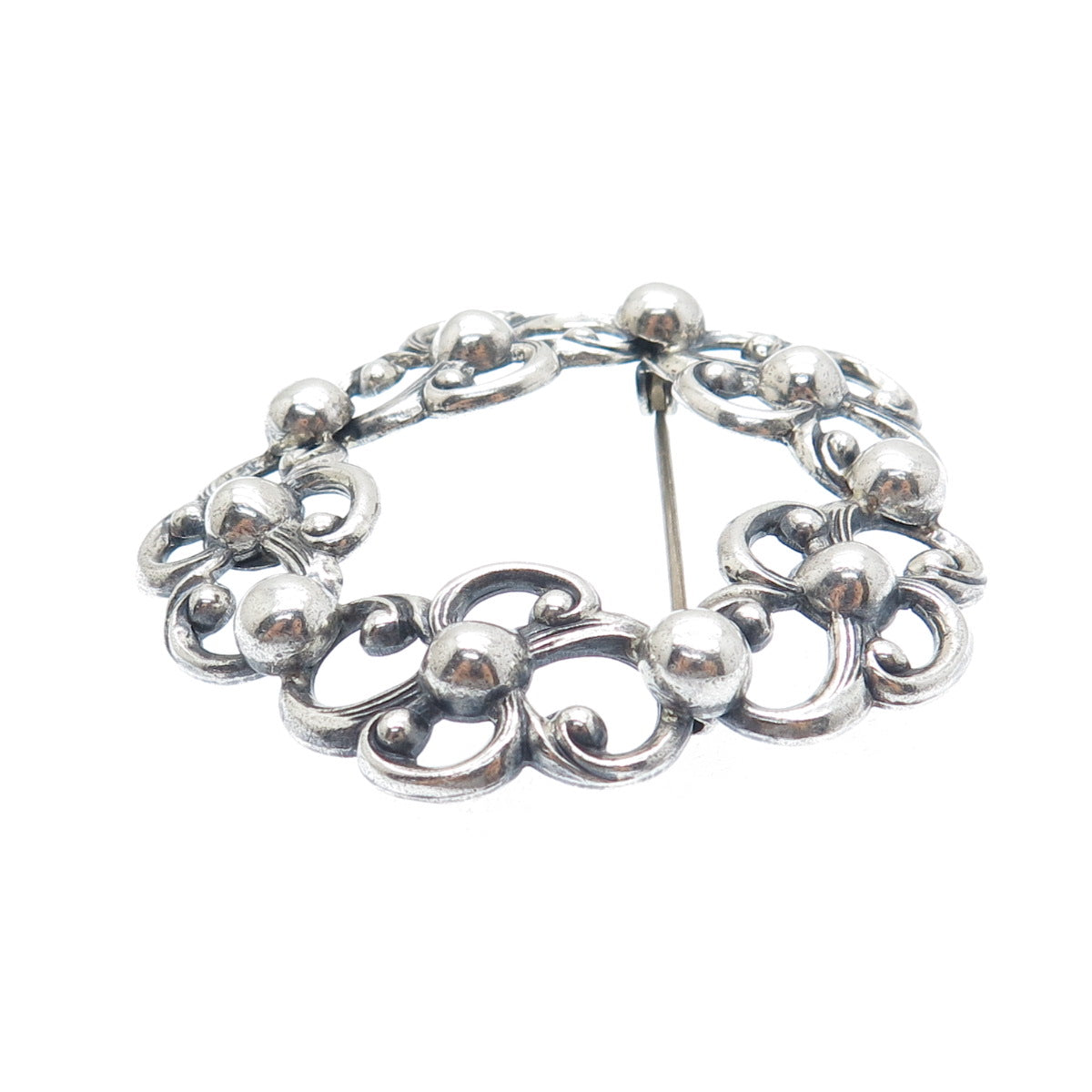 DANECRAFT 925 Sterling Silver Antique Art Deco Flower Oxidized Pin Brooch
