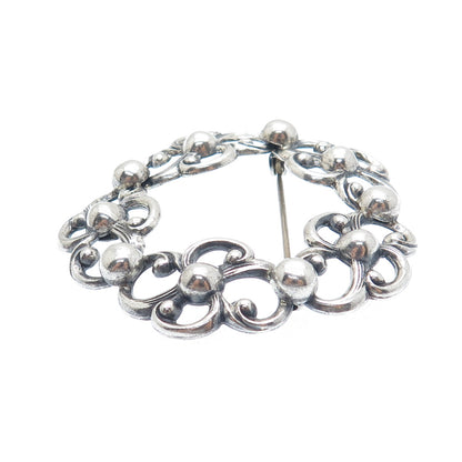 DANECRAFT 925 Sterling Silver Antique Art Deco Flower Oxidized Pin Brooch