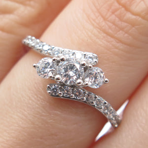 925 Sterling Silver Round-Cut C Z Promise Bypass Ring Size 7