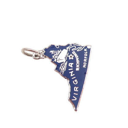 925 Sterling Silver Vintage Enamel Virginia State Map Mini Charm Pendant