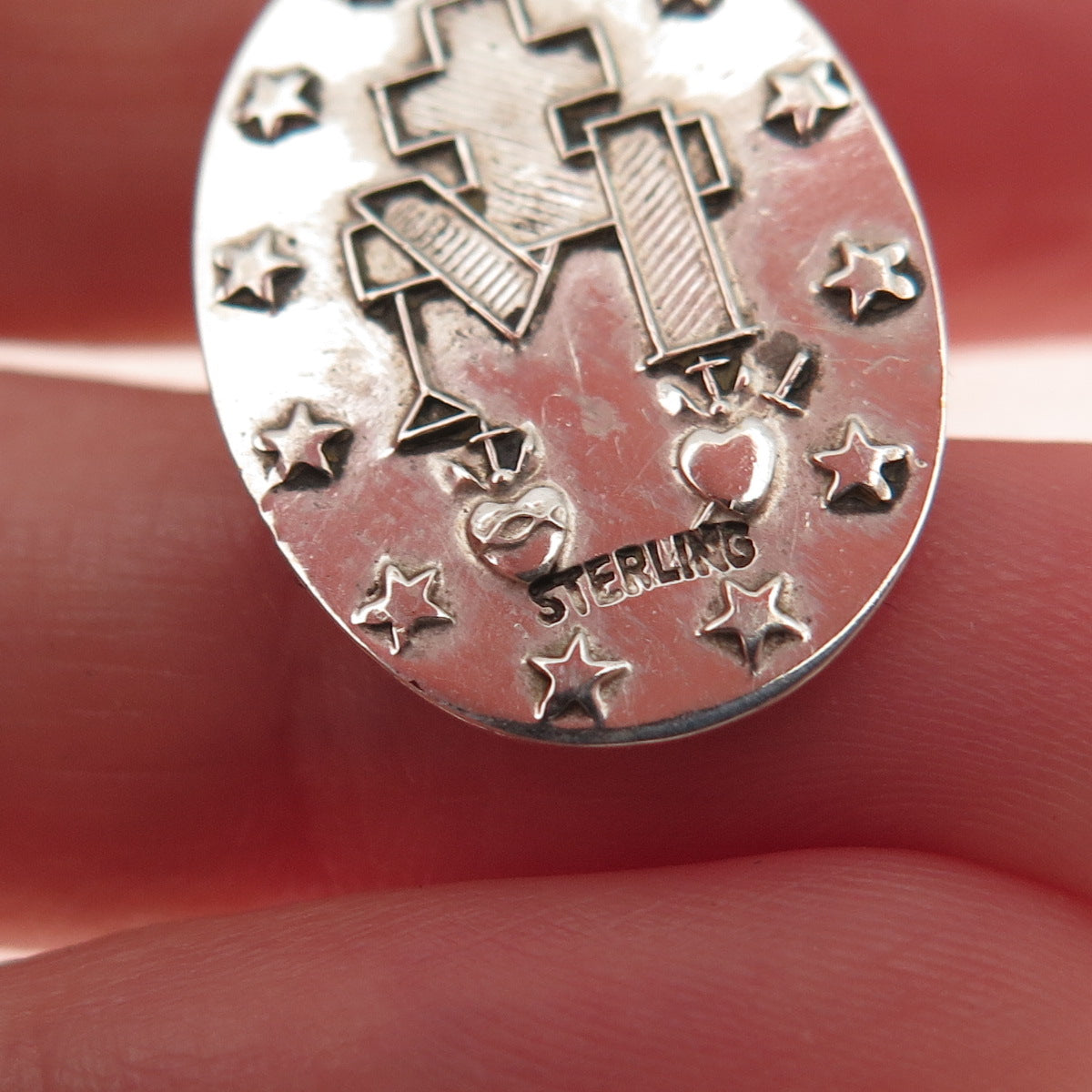 925 Sterling Silver Antique Art Deco St. Mary Miraculous Medal Charm Pendant