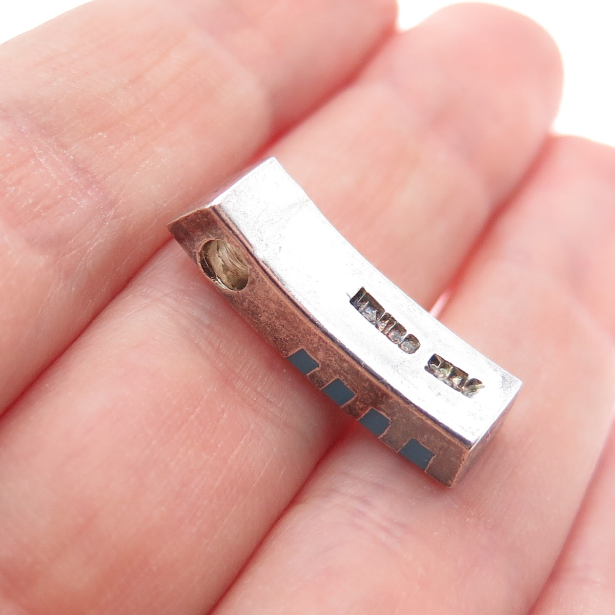 925 Sterling Silver Vintage Mexico Real Turquoise Bar Minimalist Slide Pendant