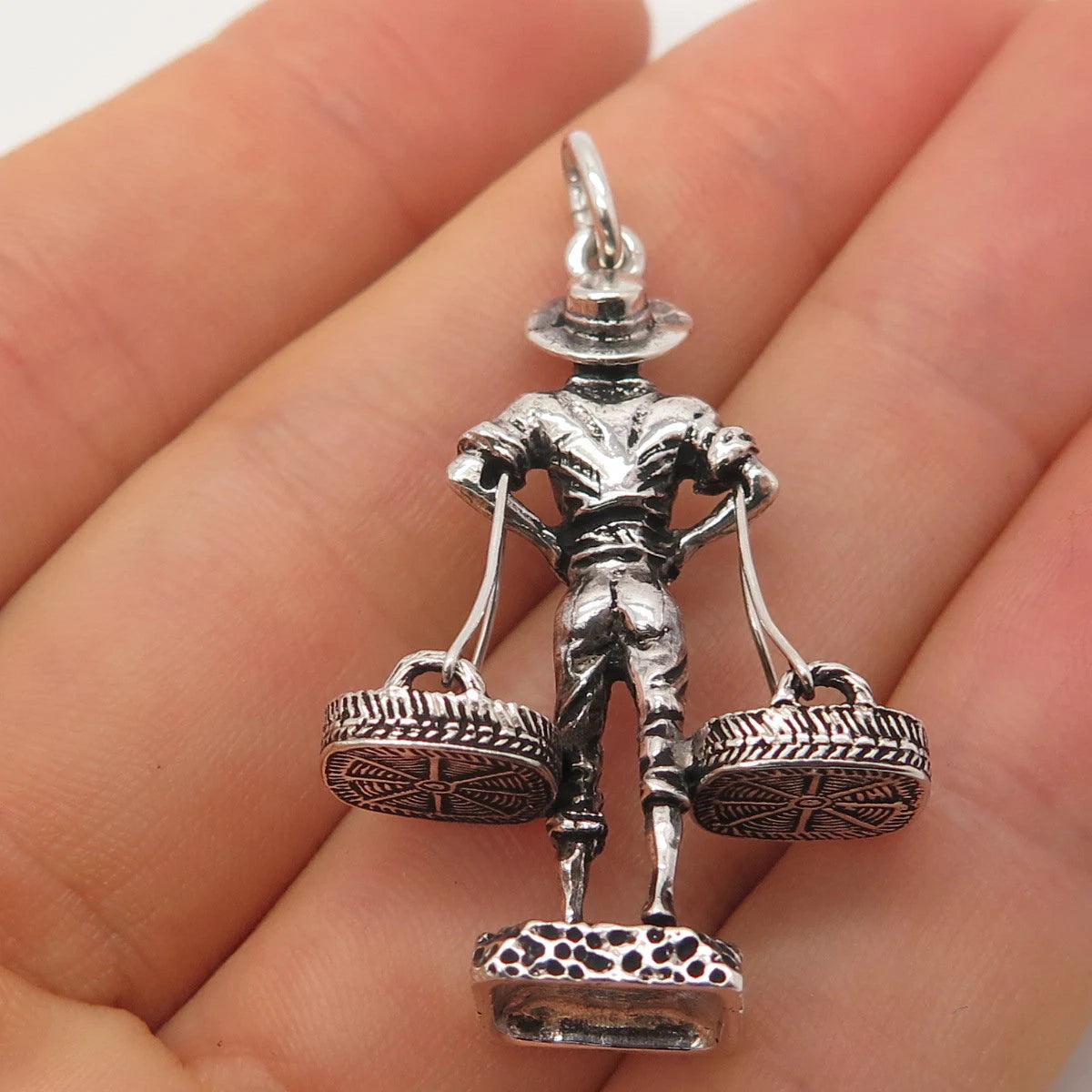 925 Sterling Silver Vintage Fishmonger Pendant