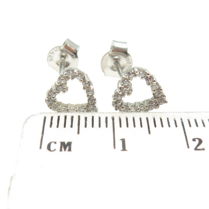 925 Sterling Silver Round-Cut Shaped C Z Open Heart Stud Earrings