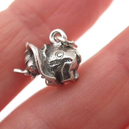 925 Sterling Silver Vintage Dumbo Elephant Oxidized 3D Mini Charm Pendant