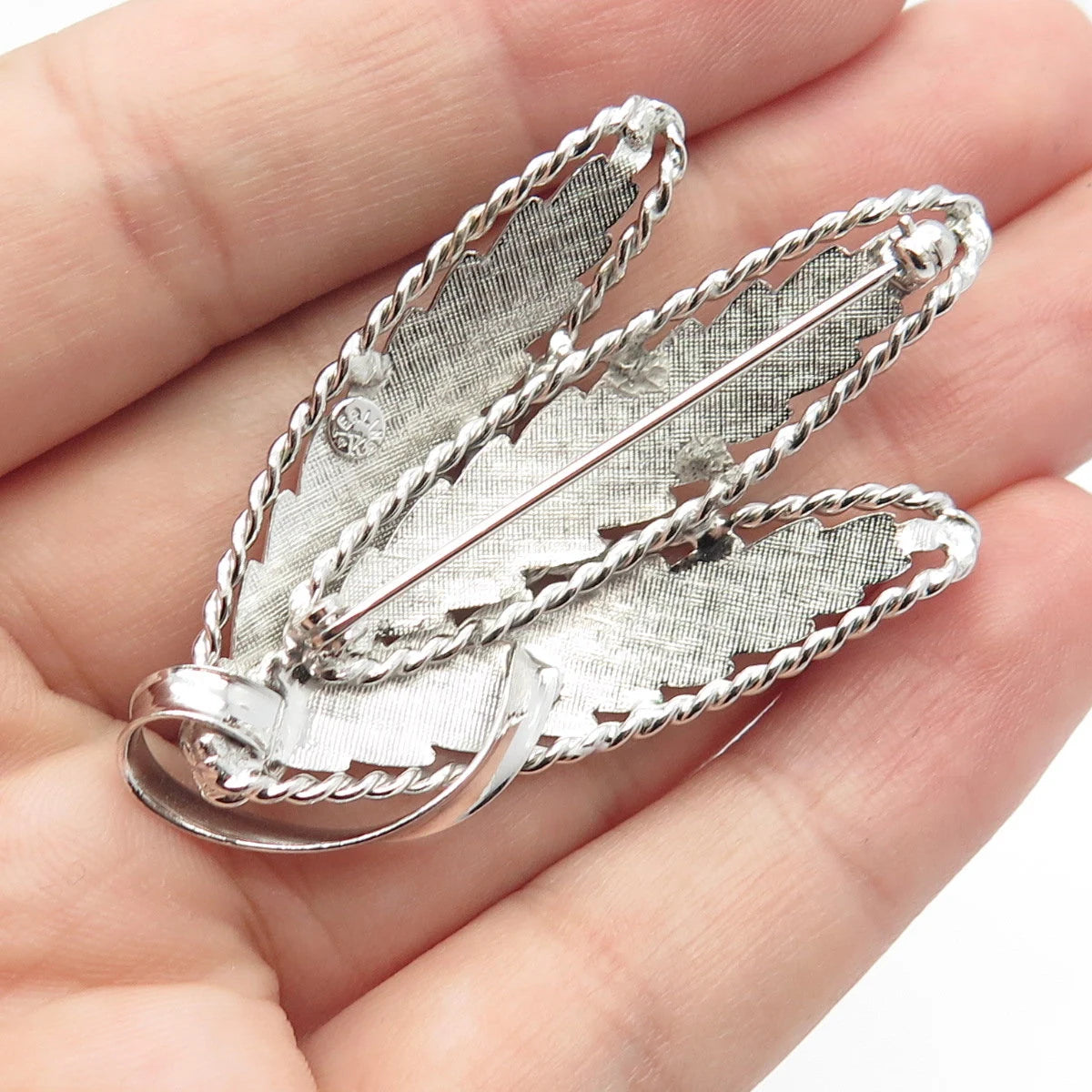 925 Sterling Silver Vintage Textured Leaf Pin Brooch