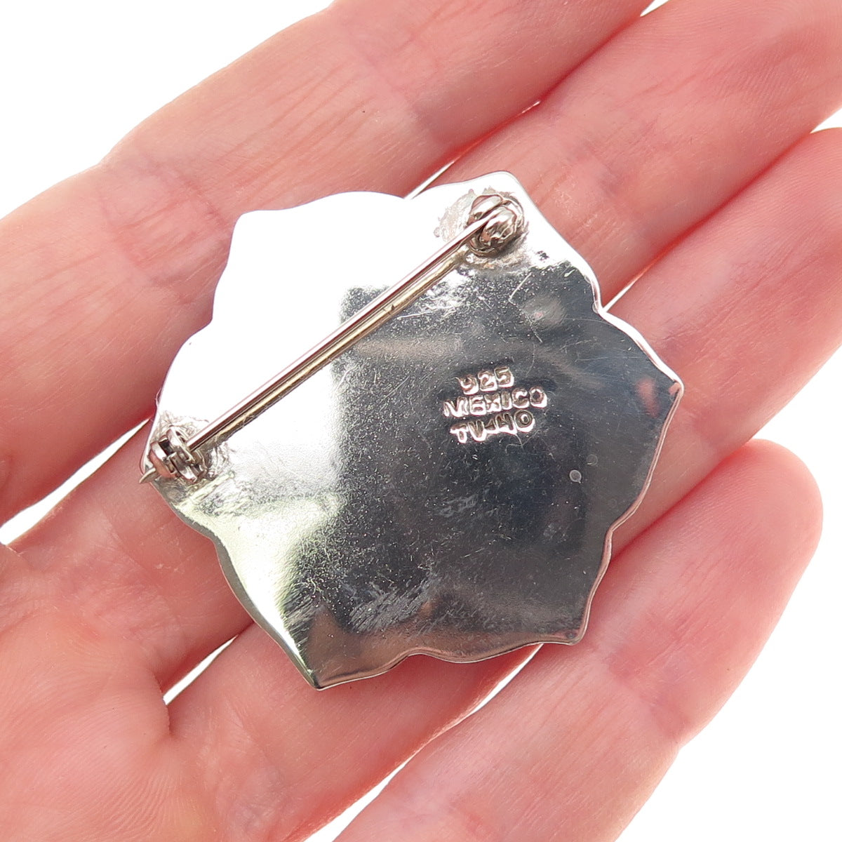 925 Sterling Silver 2-Tone Vintage Mexico Floral Oxidized Pin Brooch