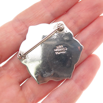 925 Sterling Silver 2-Tone Vintage Mexico Floral Oxidized Pin Brooch