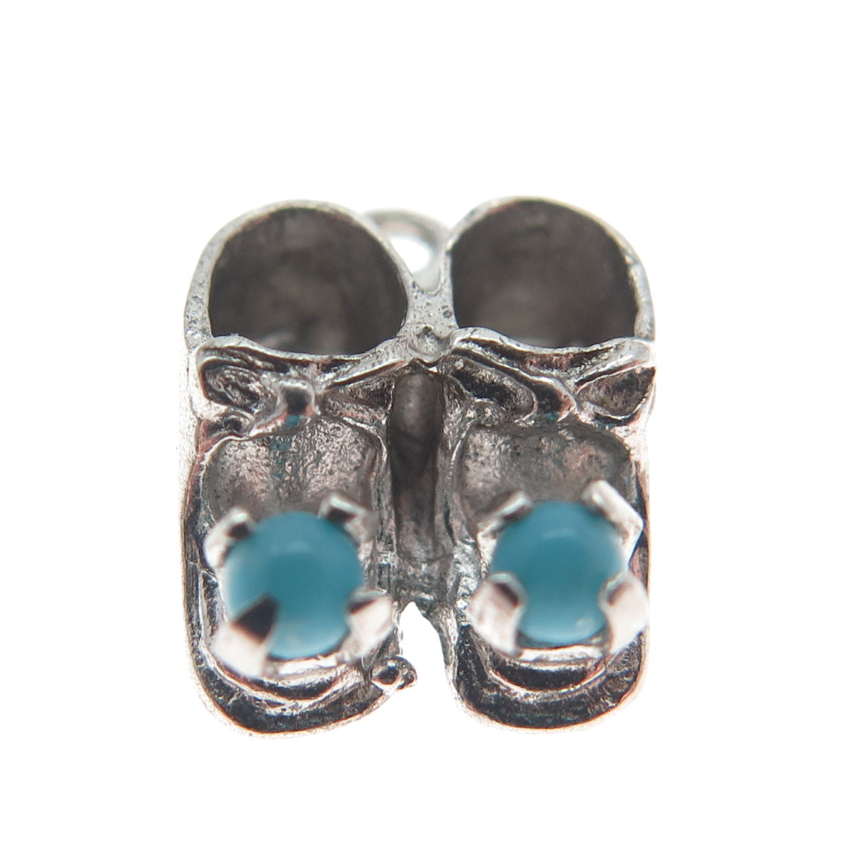 925 Sterling Silver Vintage Real Turquoise Baby Shoes Minimalist Charm Pendant