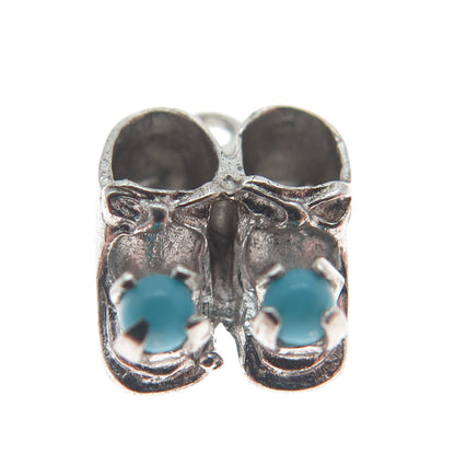 925 Sterling Silver Vintage Real Turquoise Baby Shoes Minimalist Charm Pendant