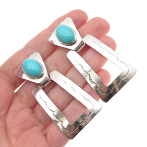 Carol Felley 925 Sterling Silver Vintage 1989 Real Turquoise Tribal Earrings