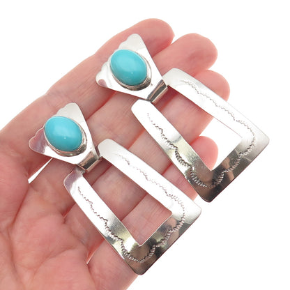 Carol Felley 925 Sterling Silver Vintage 1989 Real Turquoise Tribal Earrings