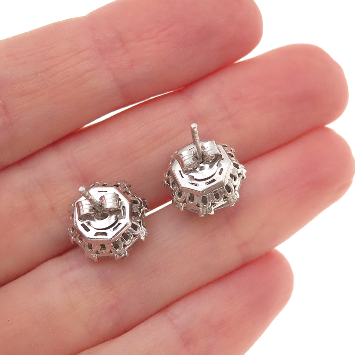 Chuck Clemency 925 Sterling Silver Real Turquoise & White Topaz Stud Earrings