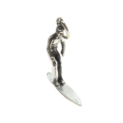 925 Sterling Silver Antique Art Deco Surfer 3D Pendant