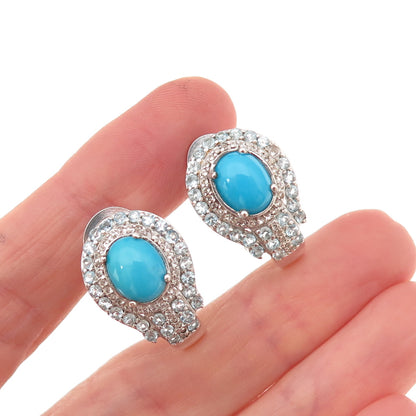 Chuck Clemency Sterling Real Turquoise Blue & White Topaz Omega Back Earrings
