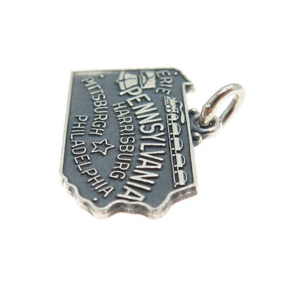 J.M. FISHER 925 Sterling Silver Vintage Pennsylvania State Map Charm Pendant