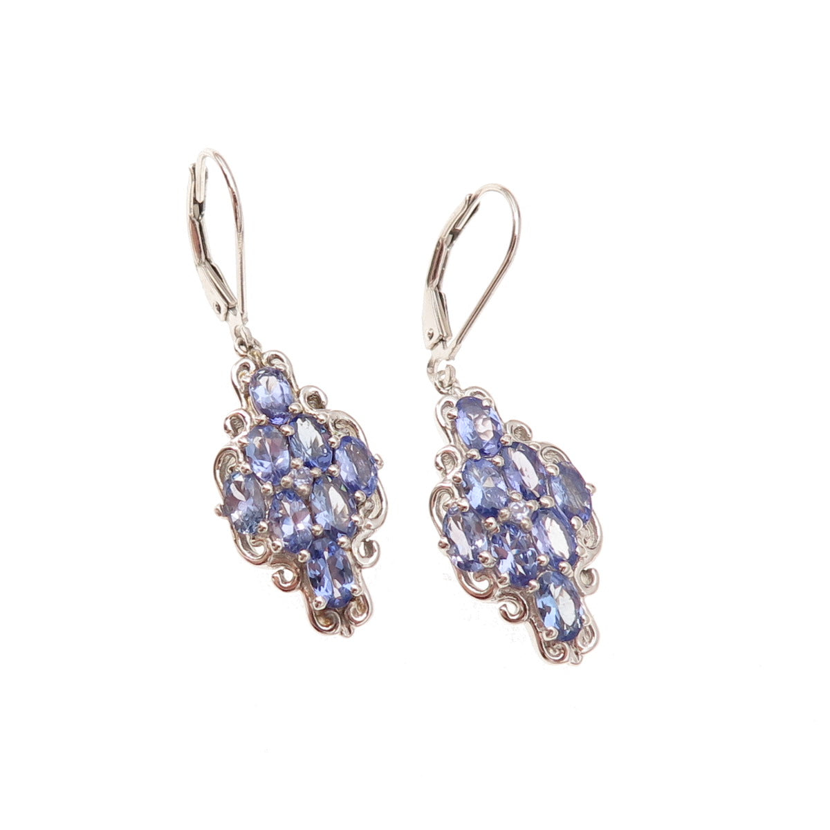 Chuck Clemency 925 Sterling Silver Real Oval-Cut Tanzanite Dangle Earrings