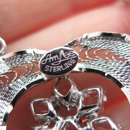 AM LEE 925 Sterling Silver Antique Art Deco Rhinestone Filigree Necklace 16"