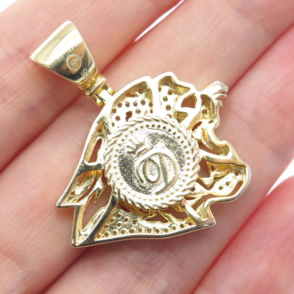 925 Sterling Silver Gold Plated Real Round-Cut Ruby & C Z Panther Pendant