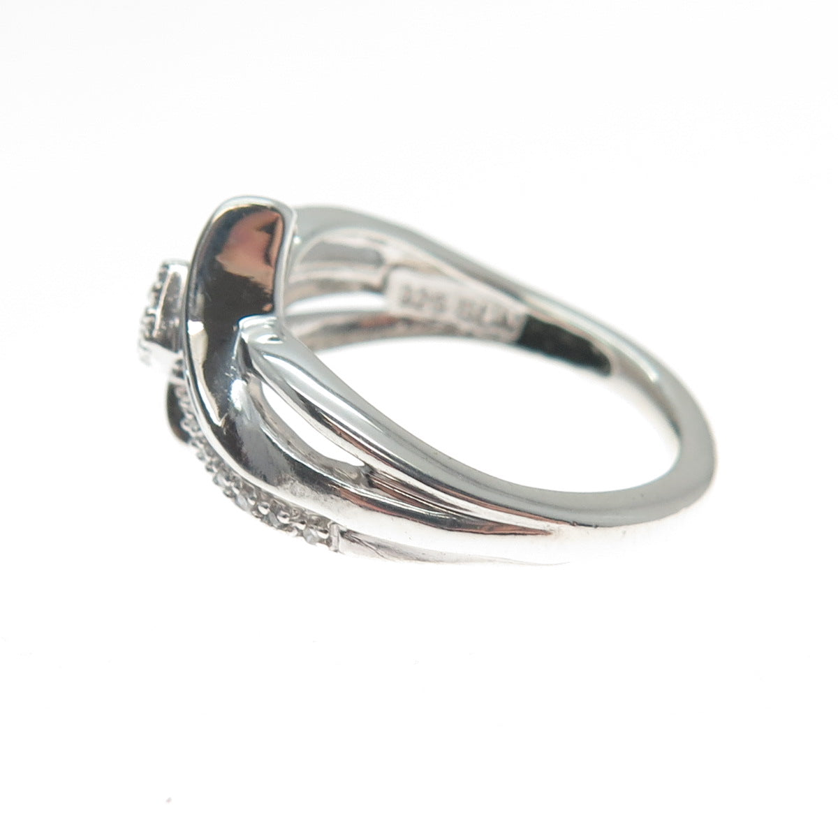 SUN 925 Sterling Silver Real Round-Cut Diamond Bypass Promise Ring Size 7