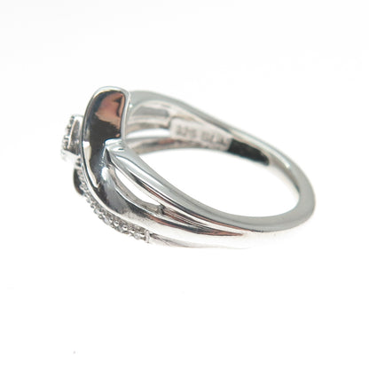 SUN 925 Sterling Silver Real Round-Cut Diamond Bypass Promise Ring Size 7