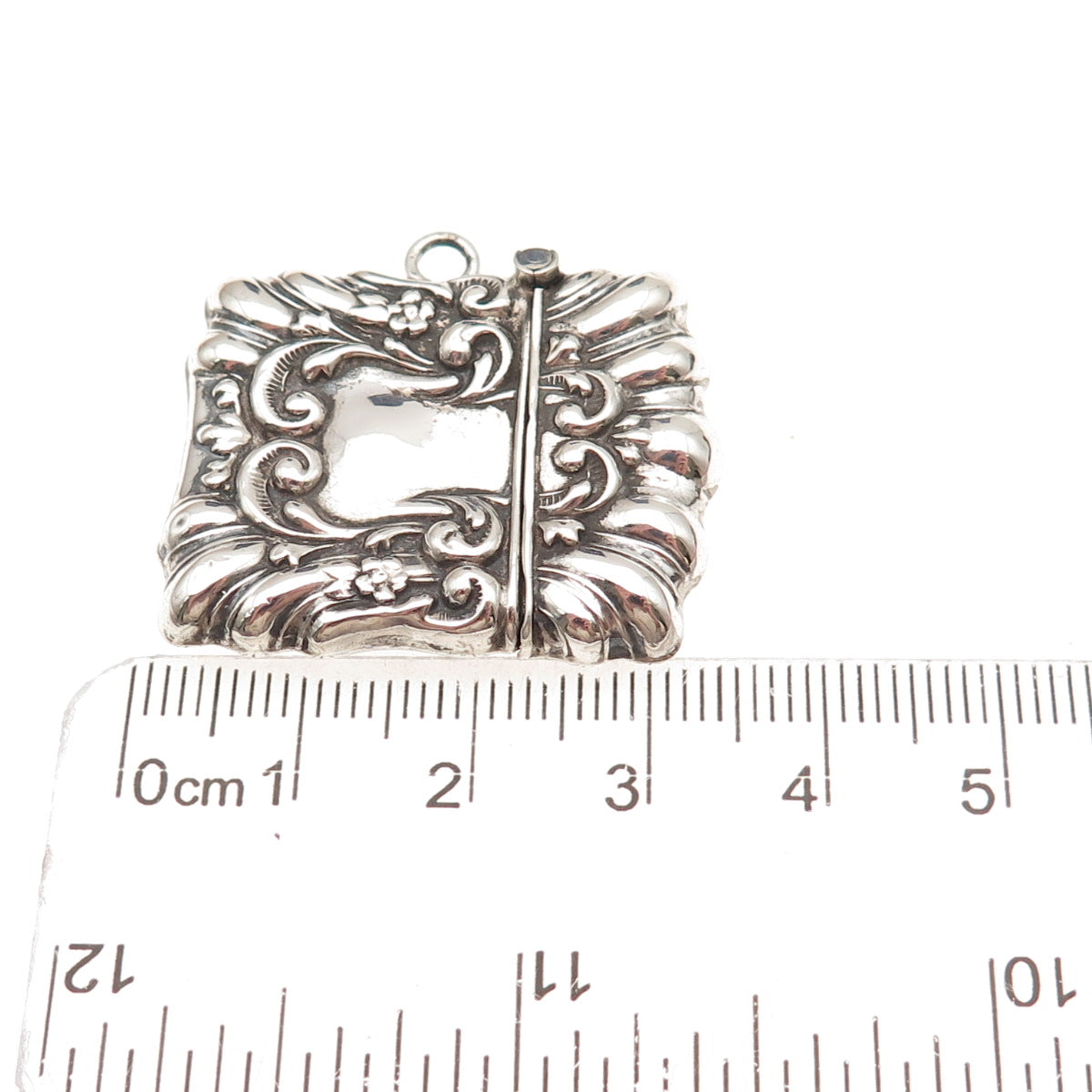 925 Sterling Silver Antique Art Deco Repousse Oxidized Stamp Box / Case