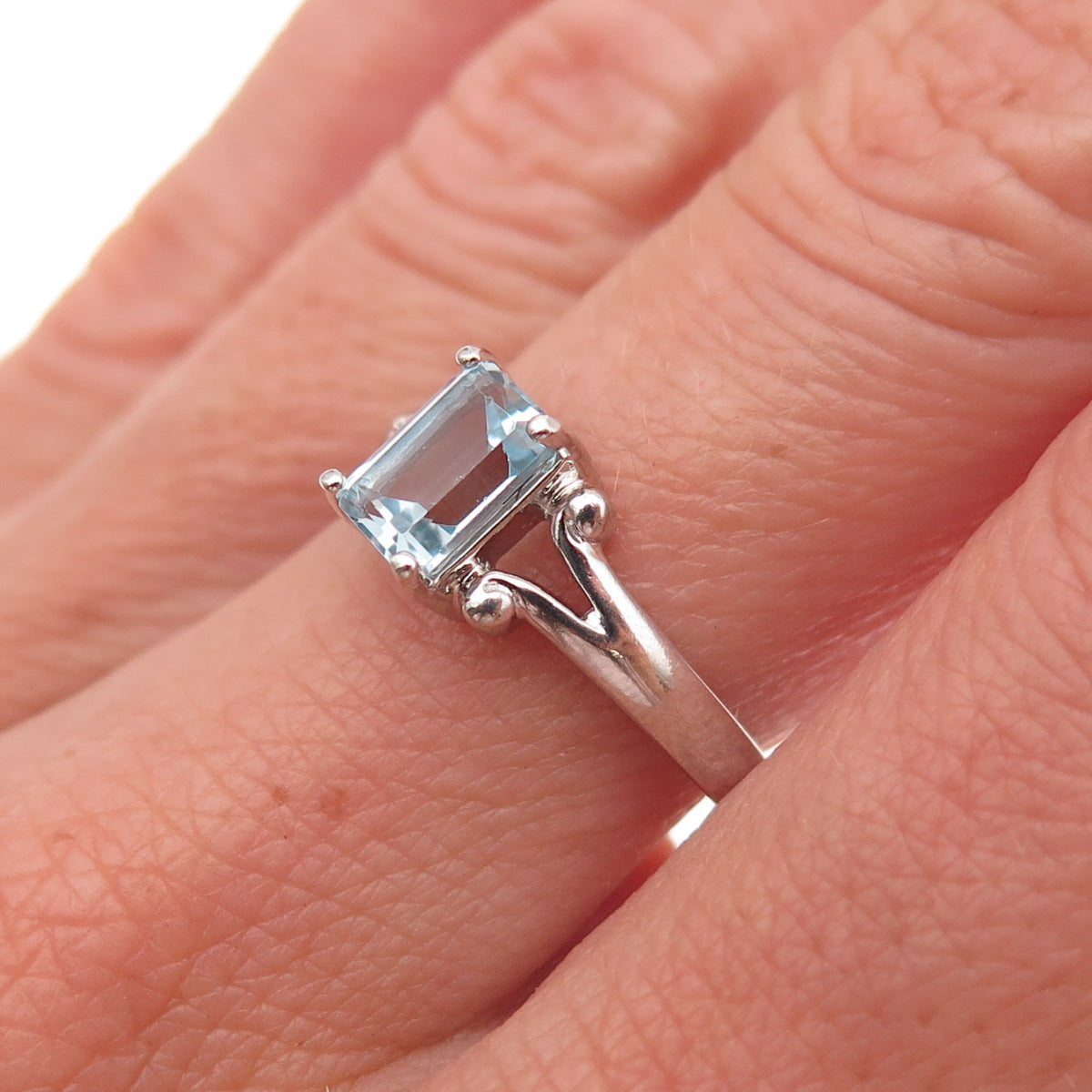 Ross Simons Sterling Silver Vintage Real Emerald-Cut Blue Topaz Ring Size 7.25