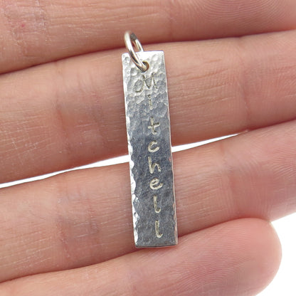 925 Sterling Silver Vintage "Mitchell" Hammered Bar Pendant