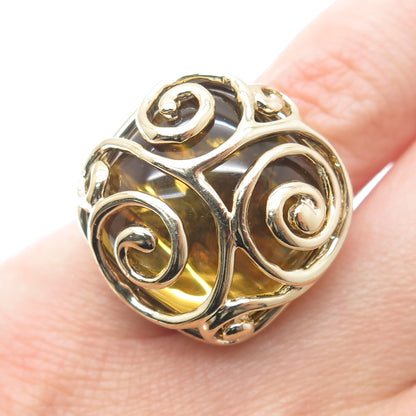 925 Sterling Silver Gold Plated Real Citrine Celtic Swirl Dome Ring Size 5.25