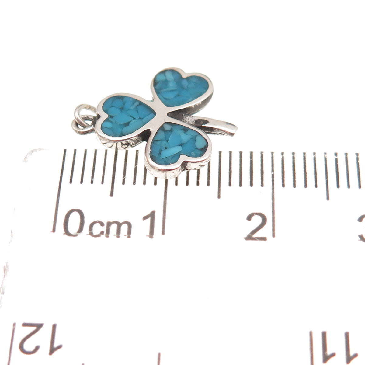 Tommy Long Navajo Old Pawn 925 Sterling Vintage Turquoise Inlay Clover Pendant