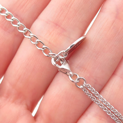 Guess Sterling Vintage Real Rose Quartz Friendship Double Chain Necklace 16-18"