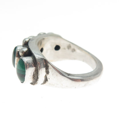 925 Sterling Silver Vintage Real Malachite Beaded Oxidized Ring Size 6