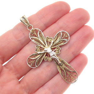 800 Silver 2-Tone Vintage Italy Crucifix Cross Filigree Charm Pendant