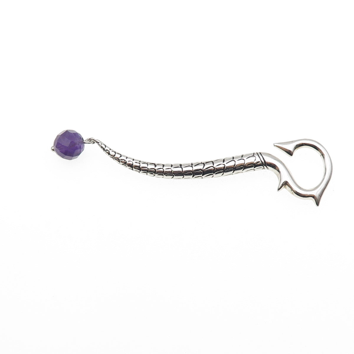GUESS 925 Sterling Silver Real Amethyst Dragon Hook SINGLE Earring