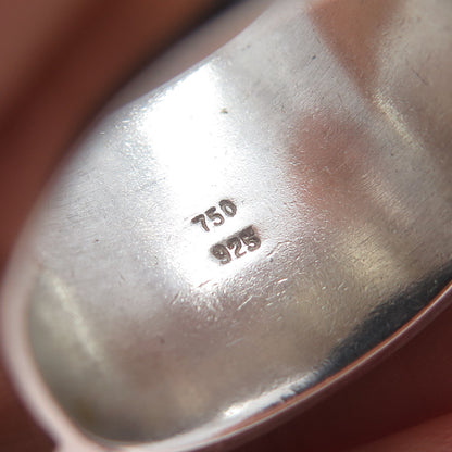 18K Gold 925 Sterling Silver Vintage Real Lapis Lazuli Modernist Ring Size 11.5