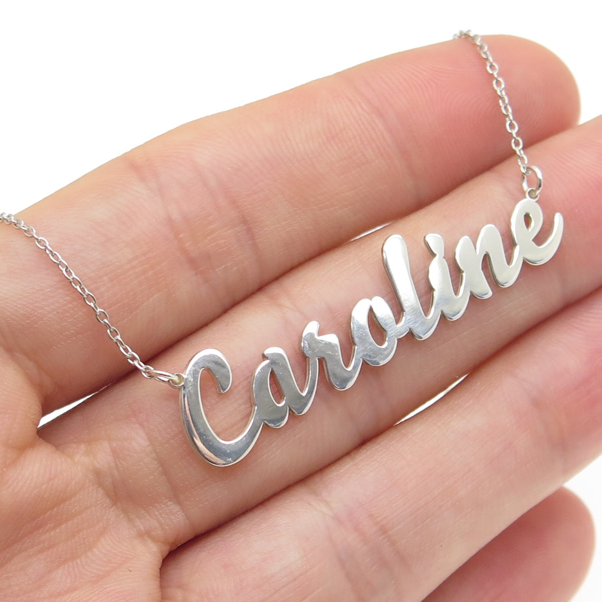 925 Sterling Silver "Caroline" Personalized Nameplate Cable Chain Necklace 18"